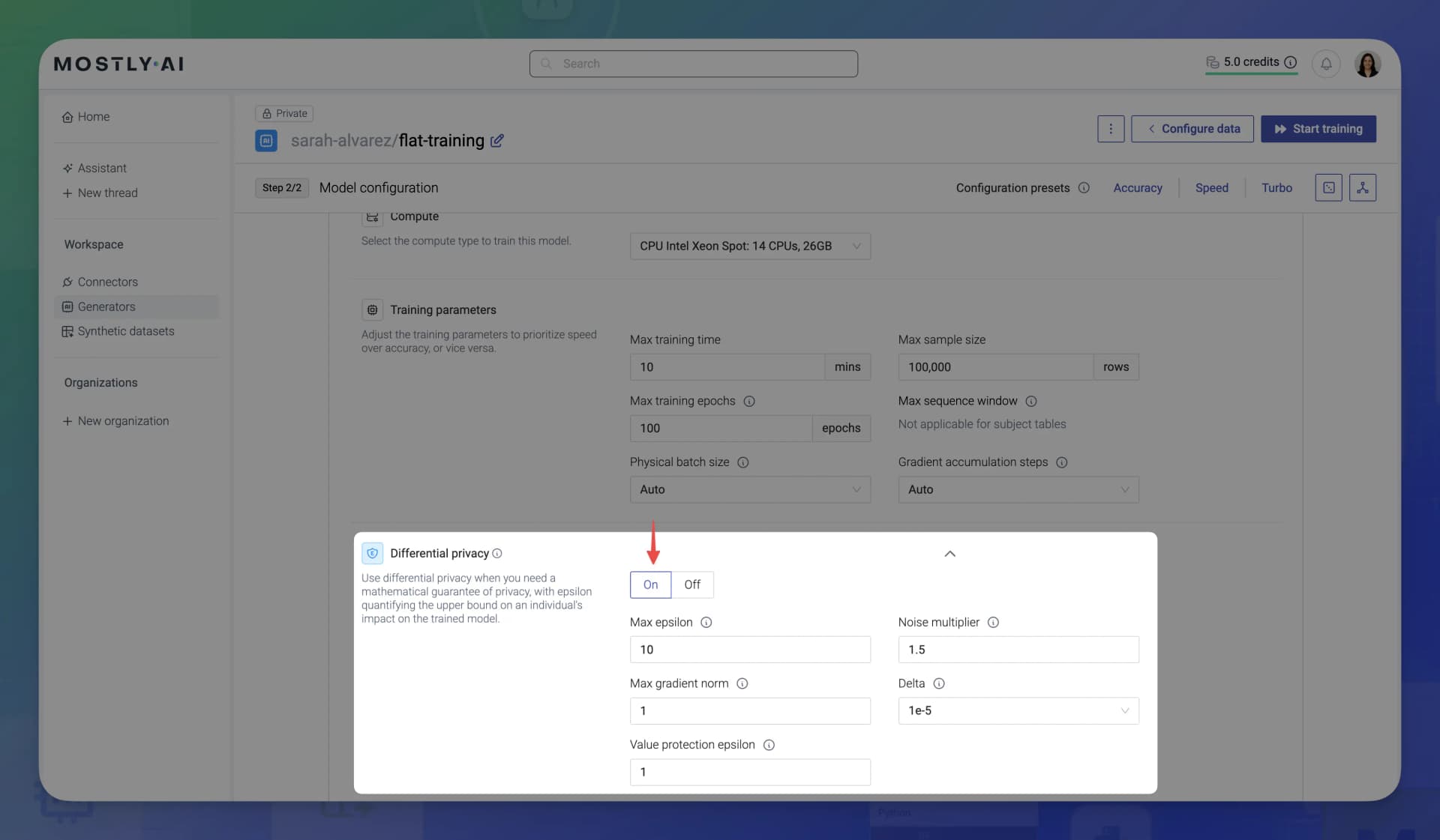 Enable differential privacy